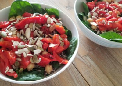 Vegan salad with chickpeas pepper and quinoa